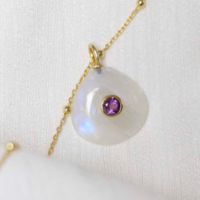 MM19_Sterling Silver Gold Plated Moonstone and Amethyst Pear Stone Set Gem Necklace_satellite 2