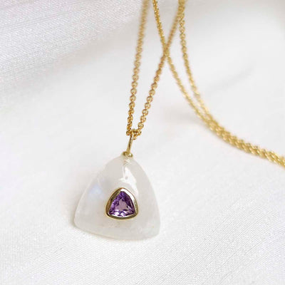 MM20_Sterling Silver Gold Plated Moonstone and Amethyst Stone Set Gem Necklace_trace 1