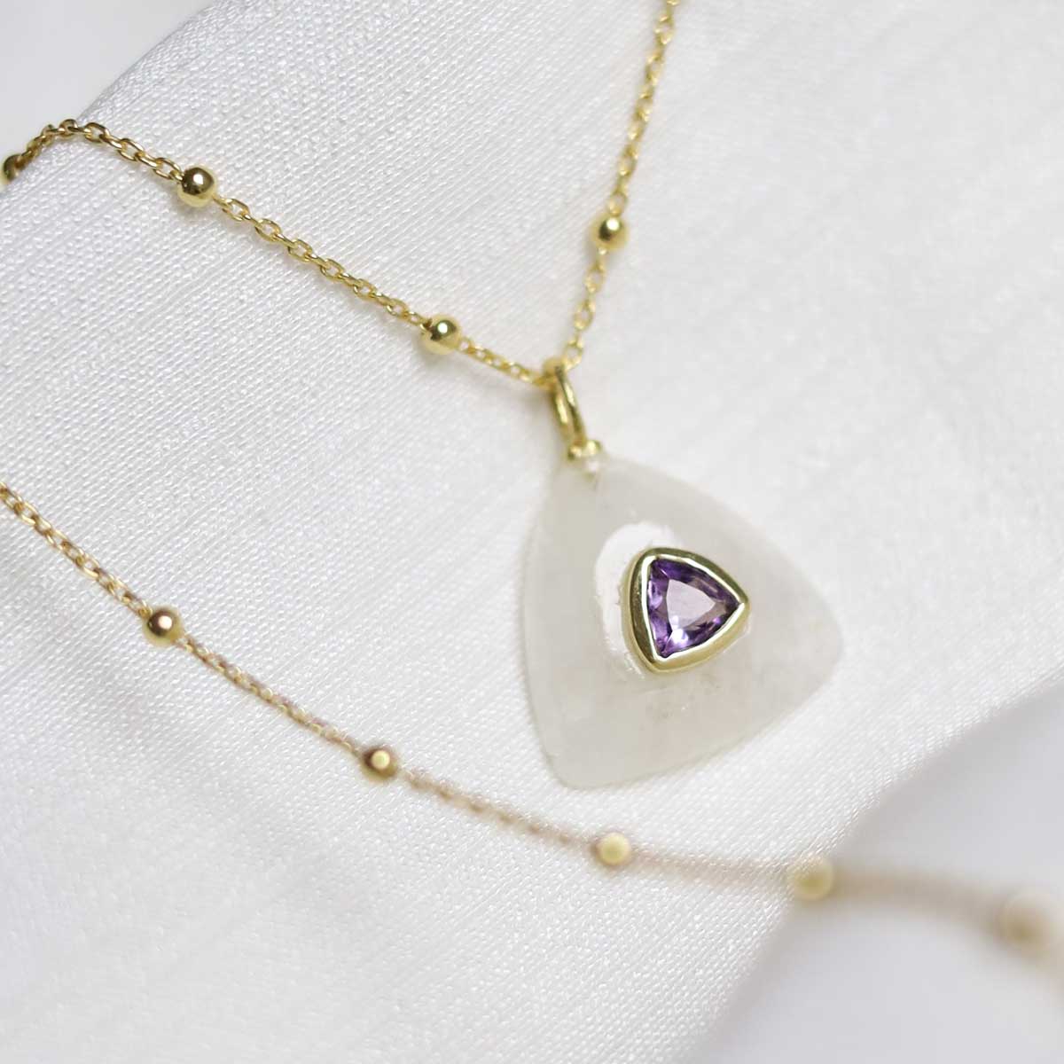 Sterling Silver Gold Plated Moonstone and Amethyst Stone Set Gem Necklace