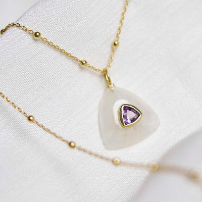 MM20_Sterling Silver Gold Plated Moonstone and Amethyst Stone Set Gem Necklace_satellite 2