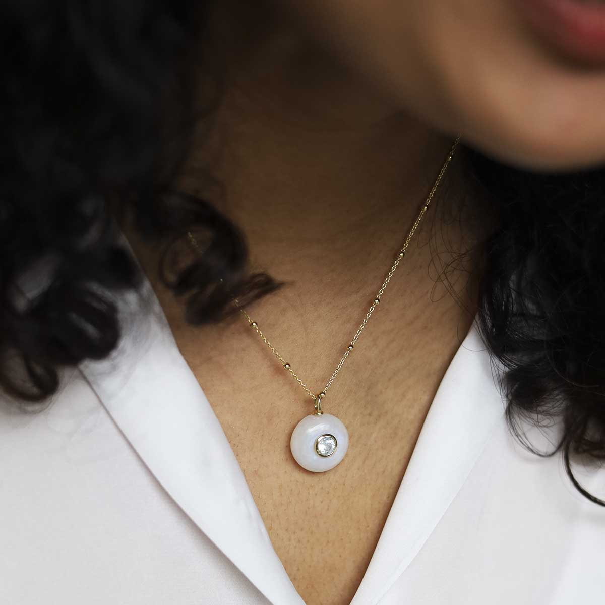 Sterling Silver Gold Plated Moonstone and Blue Topaz Stone Set Gem Necklace