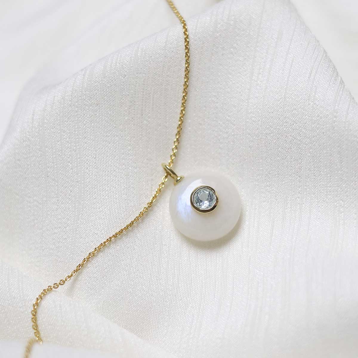 Sterling Silver Gold Plated Moonstone and Blue Topaz Stone Set Gem Necklace
