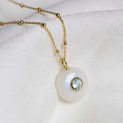 MM21_Sterling Silver Gold Plated Moonstone and Blue Topaz Stone Set Gem Necklace_satellite 2