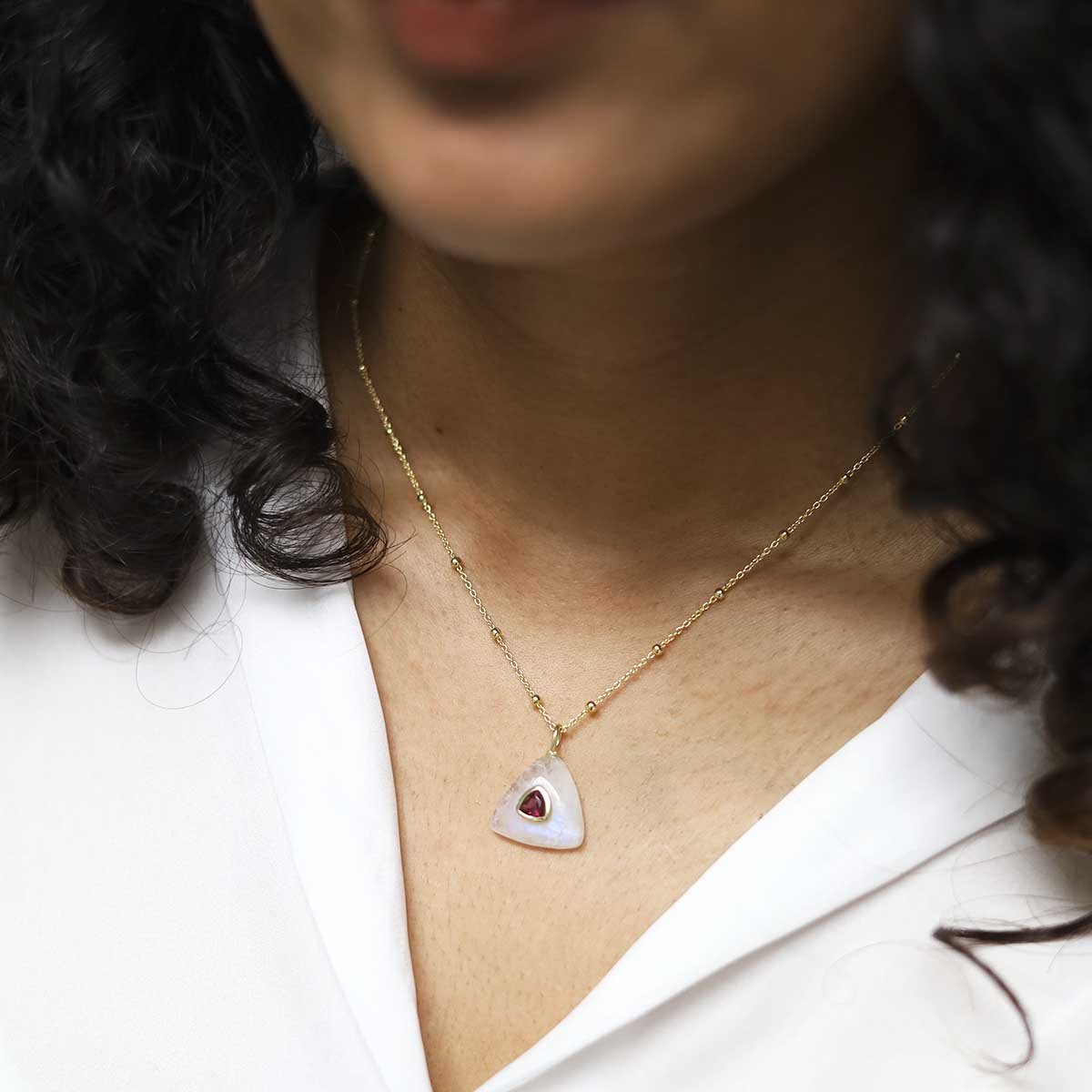 Sterling Silver Gold Plated Moonstone and Garnet Stone Set Gem Necklace