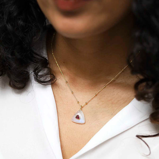 MM22_Sterling Silver Gold Plated Moonstone and Garnet Stone Set Gem Necklace_model