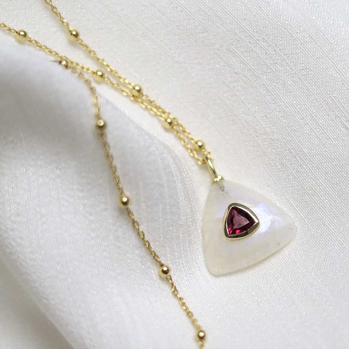 Sterling Silver Gold Plated Moonstone and Garnet Stone Set Gem Necklace