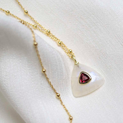 MM22_Sterling Silver Gold Plated Moonstone and Garnet Stone Set Gem Necklace_satellite 2