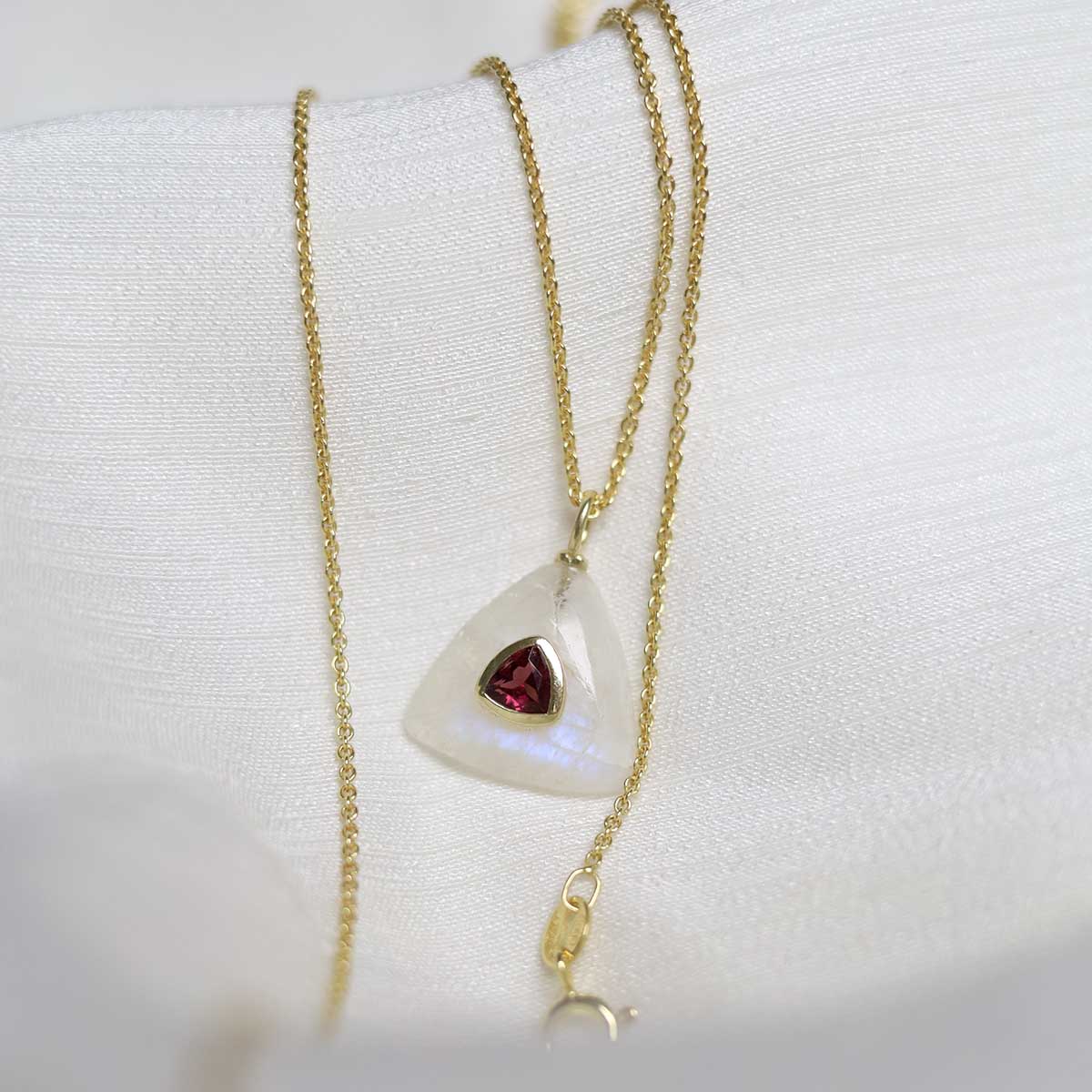Sterling Silver Gold Plated Moonstone and Garnet Stone Set Gem Necklace