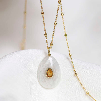 MM23_Sterling Silver Gold Plated Moonstone and Citrine Stone Set Gem Necklace_satellite 1