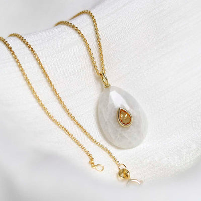 MM23_Sterling Silver Gold Plated Moonstone and Citrine Stone Set Gem Necklace_trace 2
