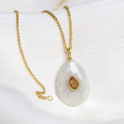 MM23_Sterling Silver Gold Plated Moonstone and Citrine Stone Set Gem Necklace_trace 1