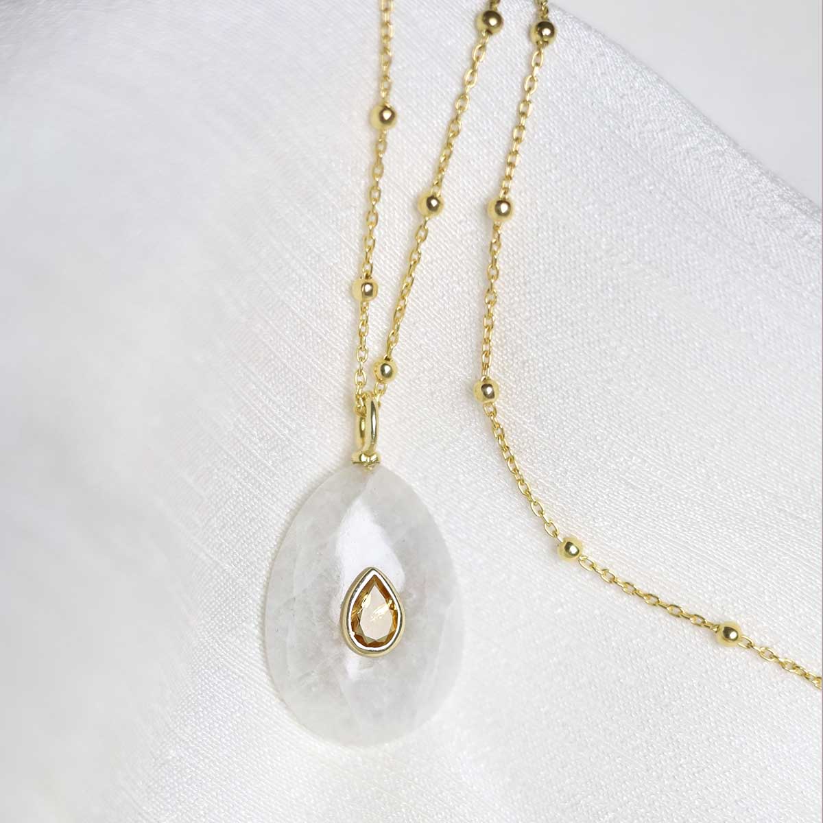 Sterling Silver Gold Plated Moonstone and Citrine Stone Set Gem Necklace