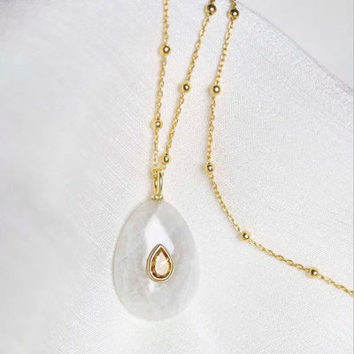 MM23_Sterling Silver Gold Plated Moonstone and Citrine Stone Set Gem Necklace_satellite 2