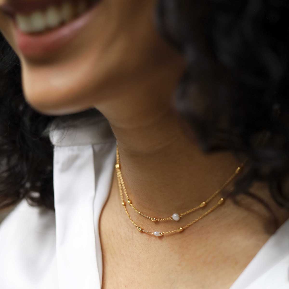Sterling Silver Gold Plated Pearl Necklace / Bracelet