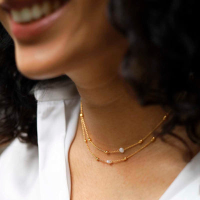 MT01_Sterling Silver Gold Plated Pearl Necklace:Bracelet_model copy