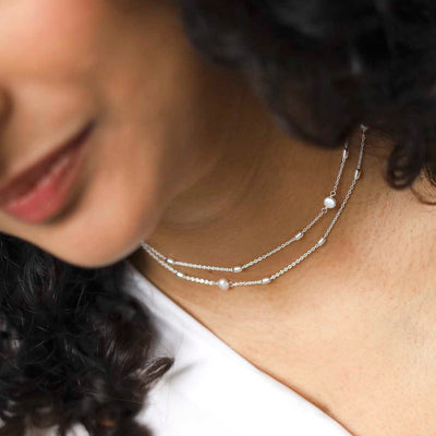 MT05_Sterling Silver Pearl Necklace:Bracelet_model