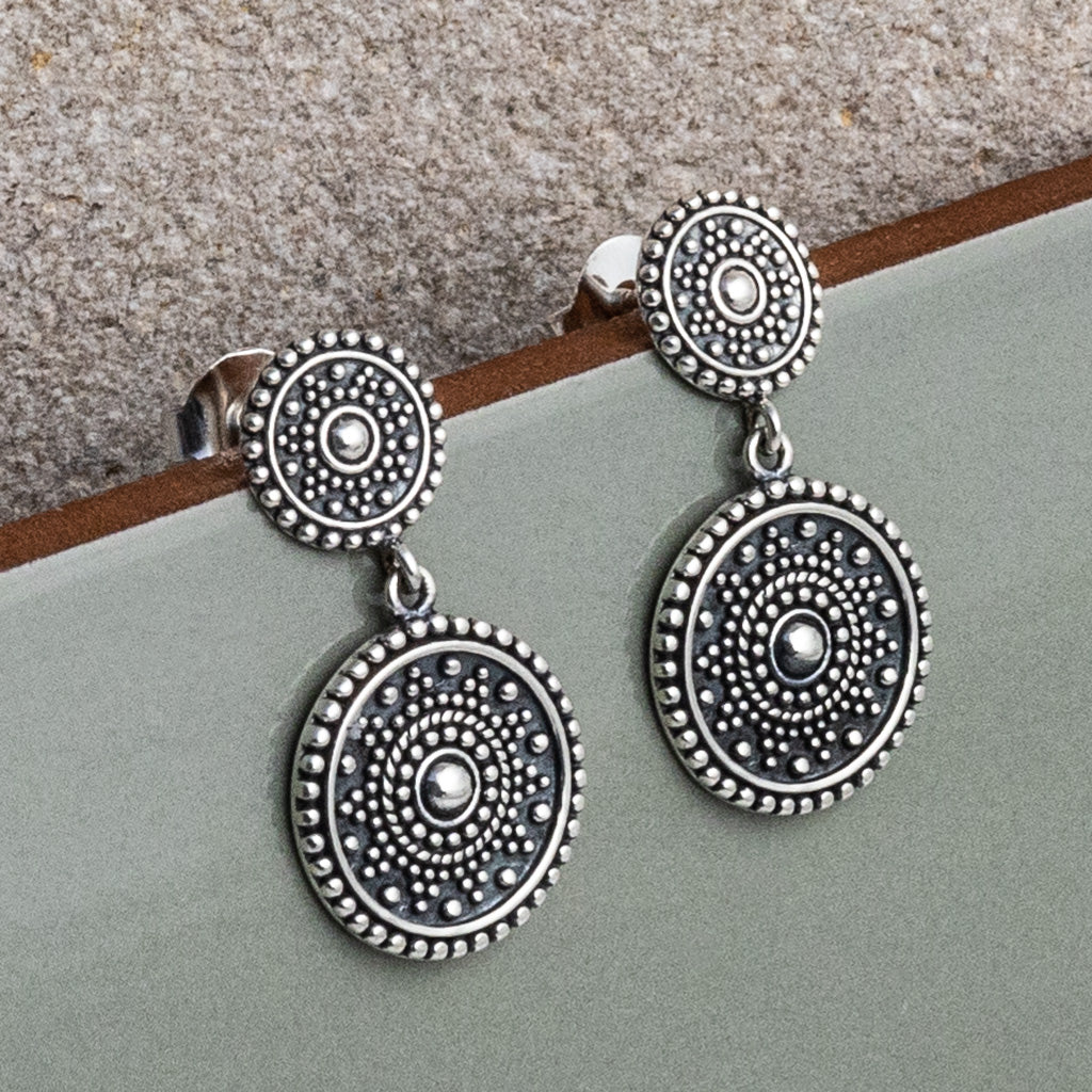 Sterling Silver Oxidised Double Marrakech Studs