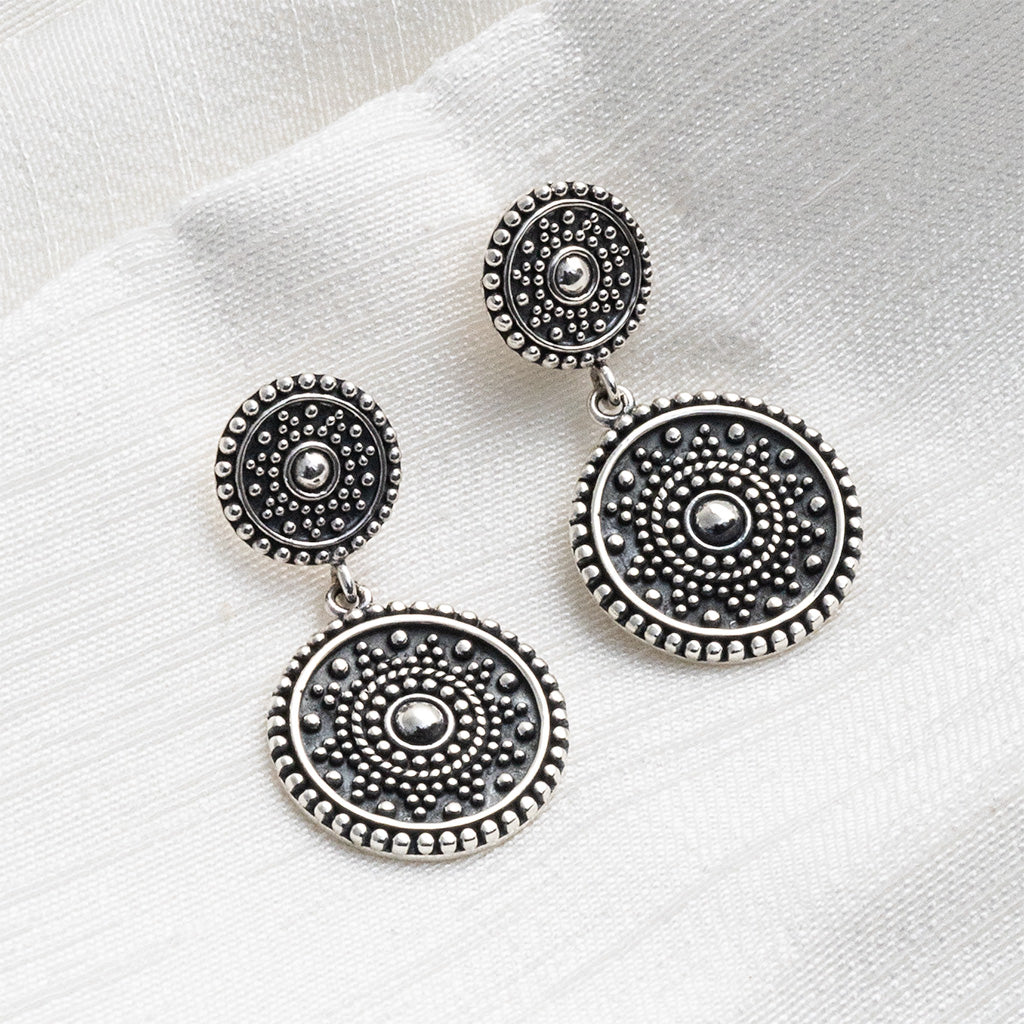 Sterling Silver Oxidised Double Marrakech Studs