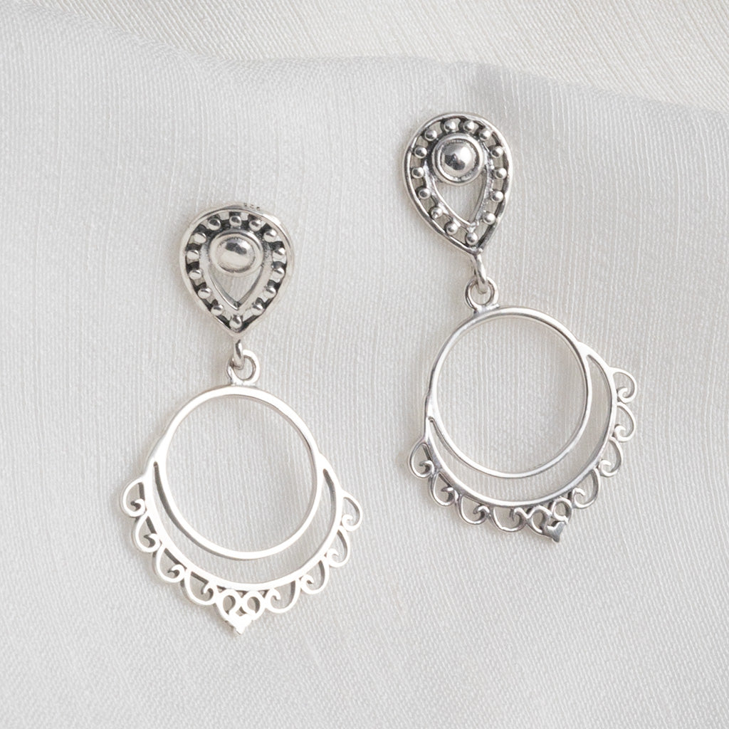 Sterling Silver Moroccan Dangly Teardrop Studs