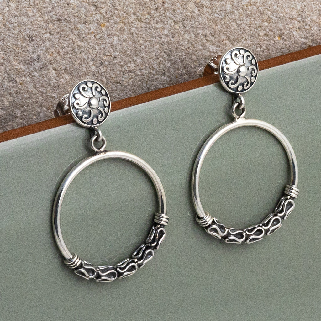 Sterling Silver Java Dangly Hoop Studs