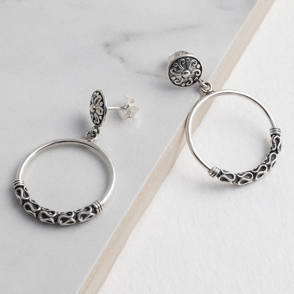 Sterling Silver Java Dangly Hoop Studs