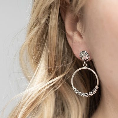 ML706 Sterling Silver Java Dangly Hoop Studs model shot