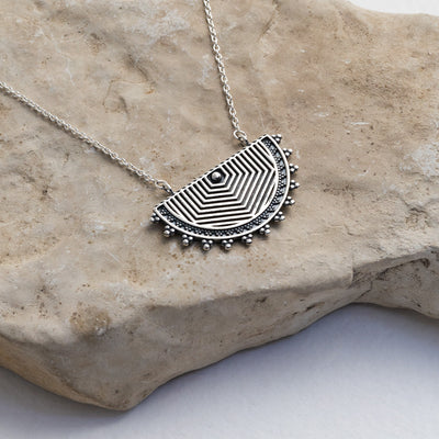 ML726 Sterling Silver Geometric Half Moon 2Necklace