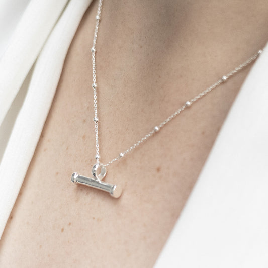 MZB148SL Sterling Silver T Bar Necklace Model shot