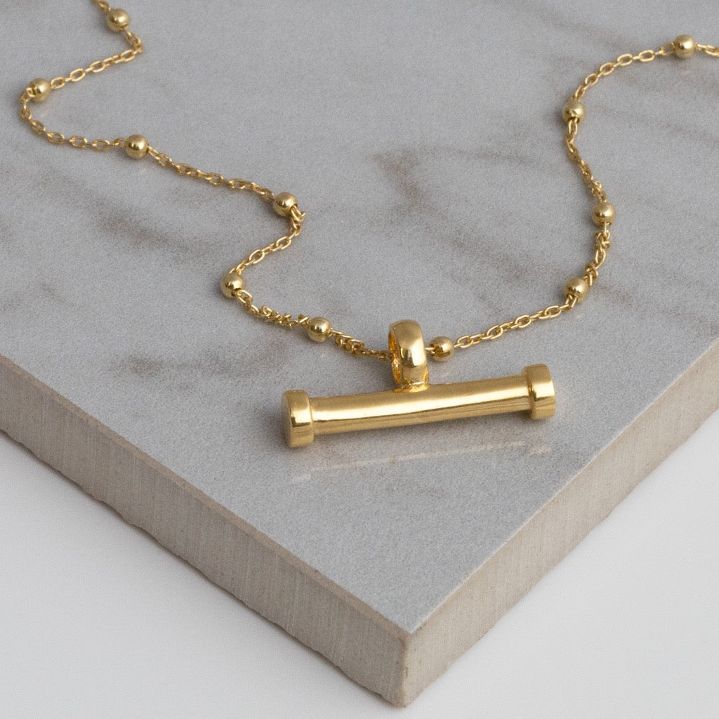 Sterling Silver Gold Plated T Bar Necklace