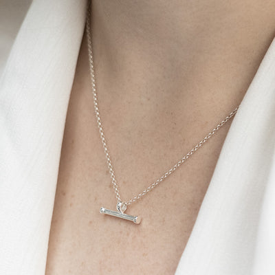 MZB148S Sterling Silver T Bar Necklace Model Shot