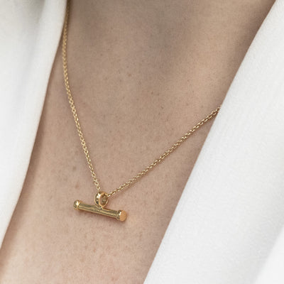 MZB148G Sterling Silver Gold Plated T Bar Necklace Model Shot