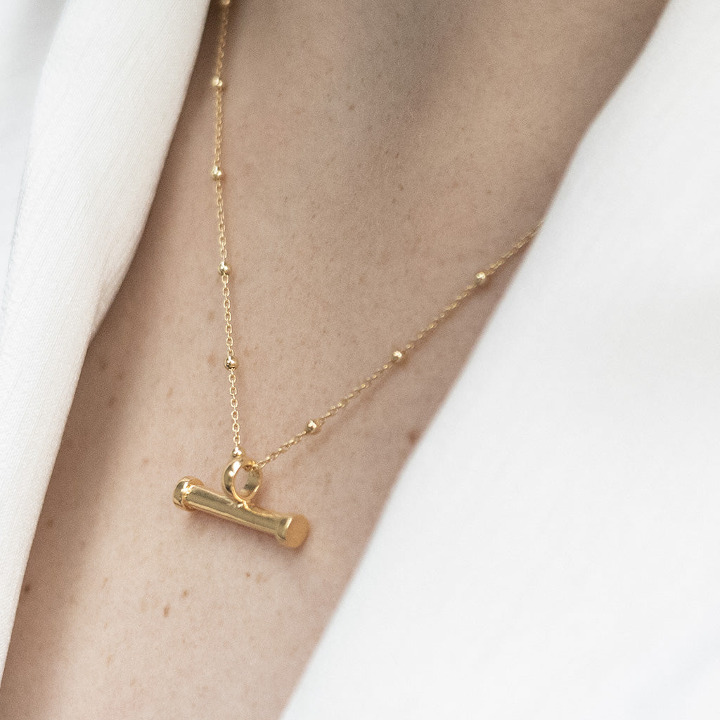 Sterling Silver Gold Plated T Bar Necklace