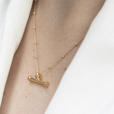 MZB148GL Sterling Silver Gold Plated T Bar Necklace Model shot