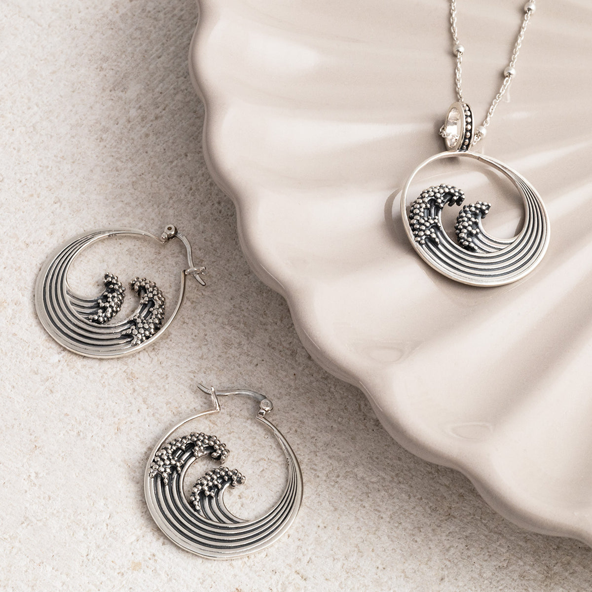 Sterling Silver Great Wave Hoops