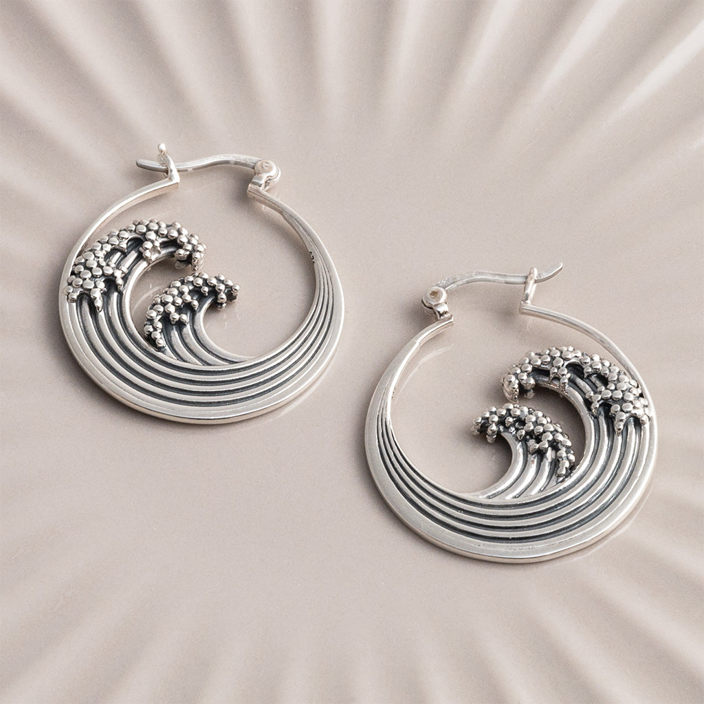 Sterling Silver Great Wave Hoops