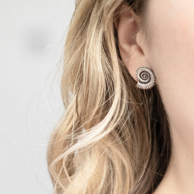 MW08 Sterling Silver Oxidised Fossil Studs model shot