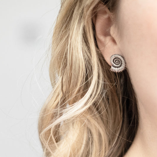 MW08 Sterling Silver Oxidised Fossil Studs model shot
