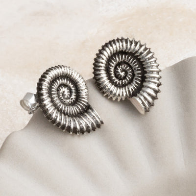 MW08 Sterling Silver Oxidised Fossil Studs 3