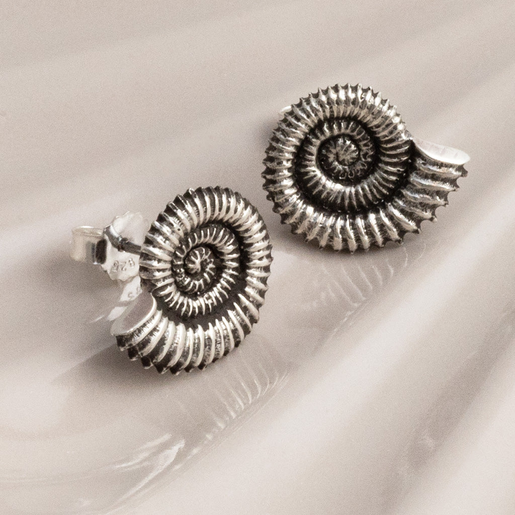 Sterling Silver Oxidised Fossil Studs