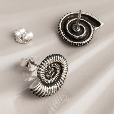 MW08 Sterling Silver Oxidised Fossil Studs 2