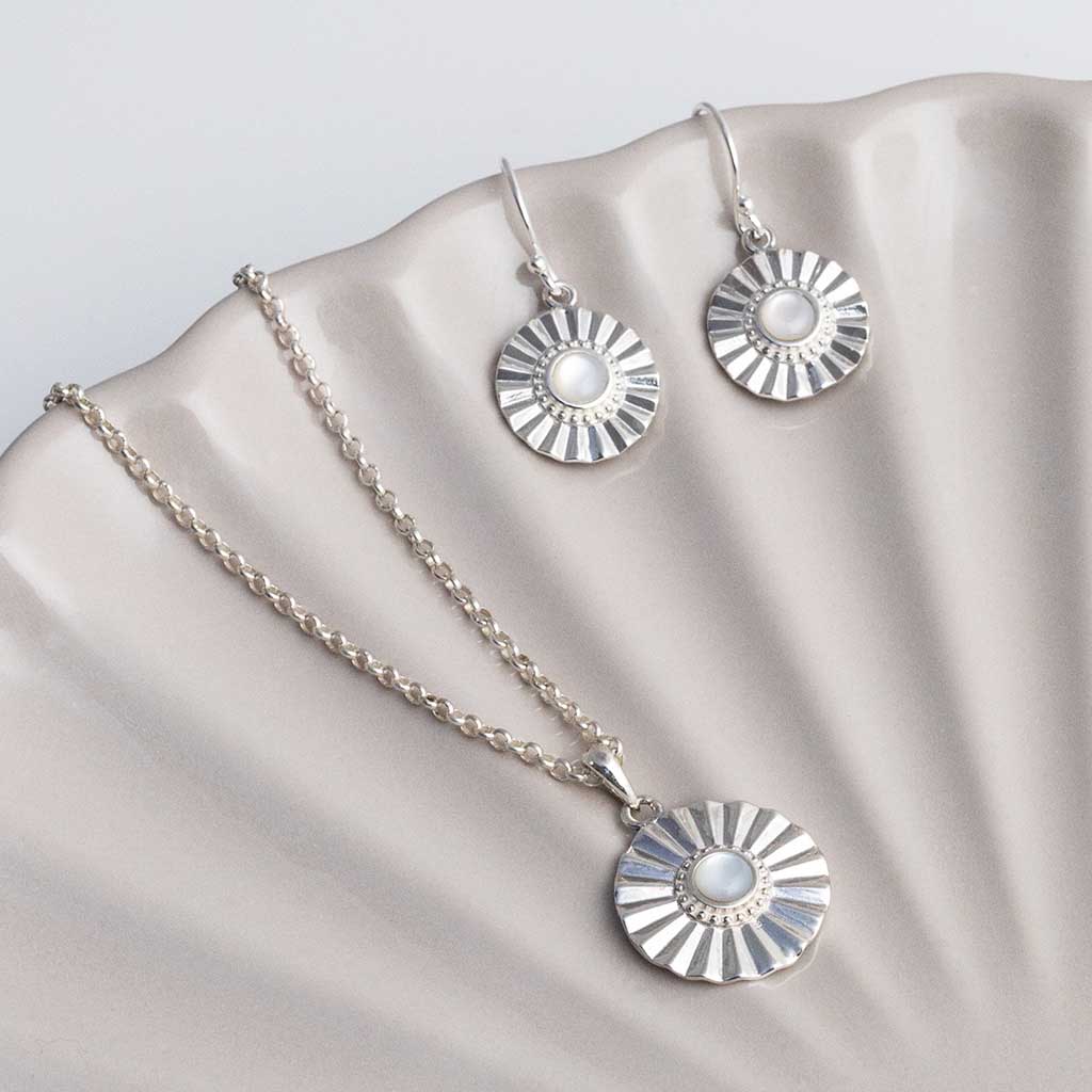 Sterling Silver Mother Of Pearl Sun Disc Necklace