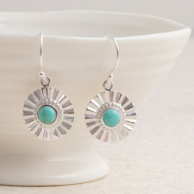 ML700t Sterling Silver Turquoise Sun Disc Earrings 1