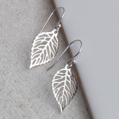 MK824 Sterling Silver Leaf Dangly Earrings 2