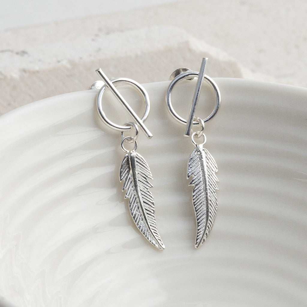 Sterling Silver Bar and Feather Studs