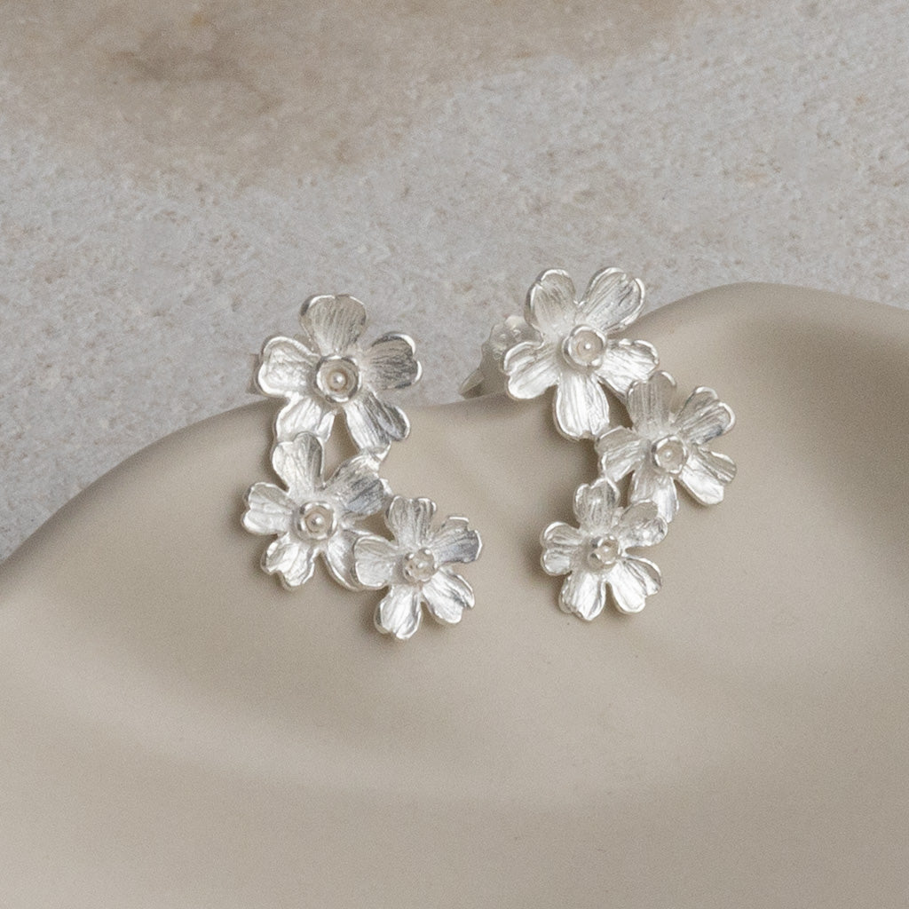 Sterling Silver Triple Flower Studs