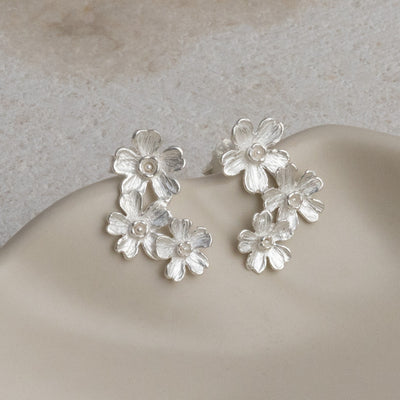 MW01 Sterling Silver Triple Flower Studs 3