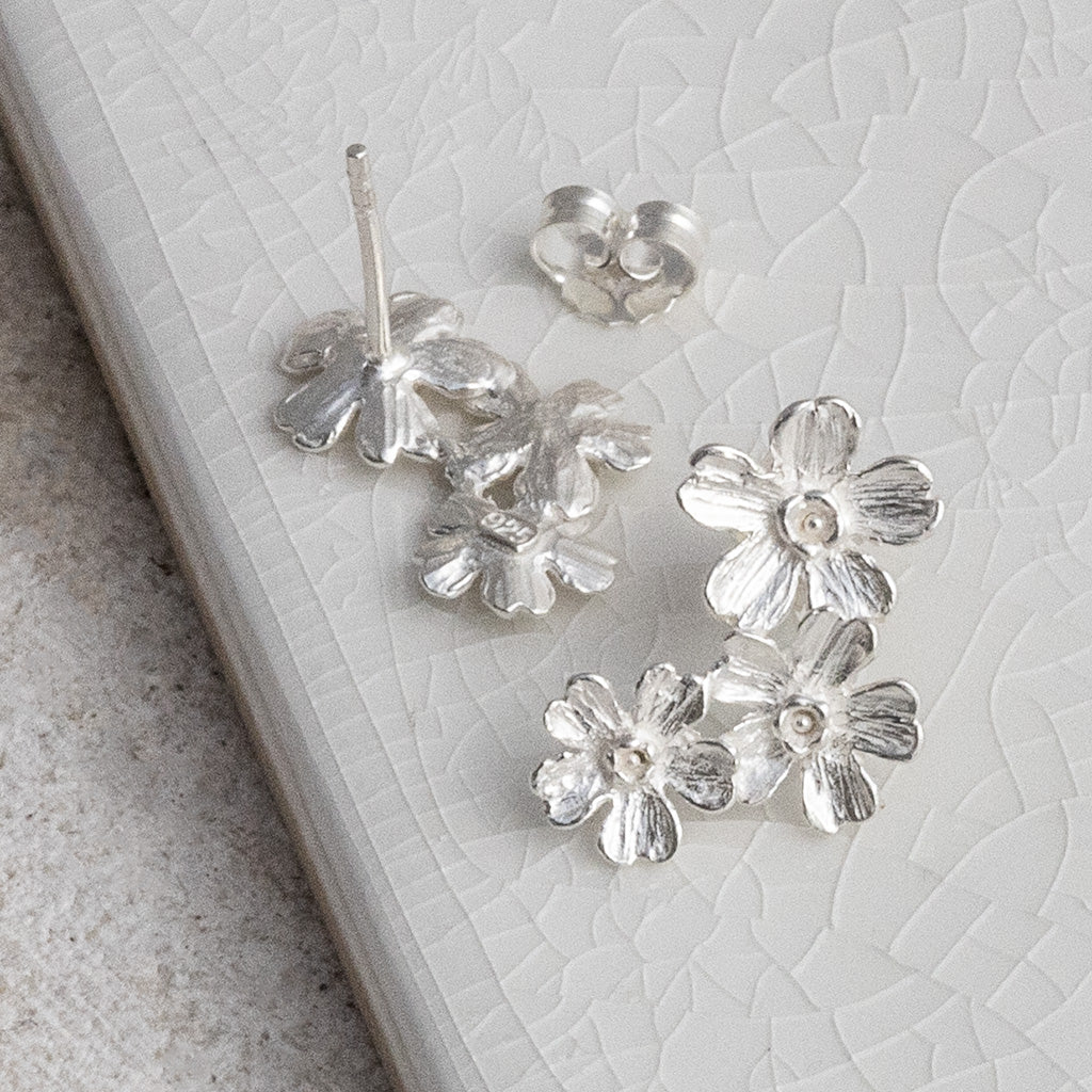Sterling Silver Triple Flower Studs