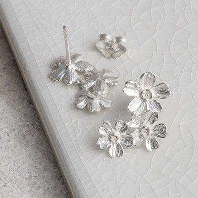 MW01 Sterling Silver Triple Flower Studs 2