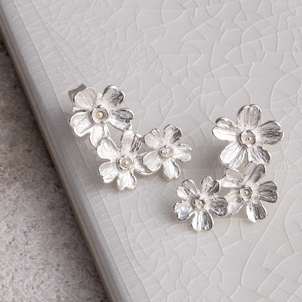 Sterling Silver Triple Flower Studs