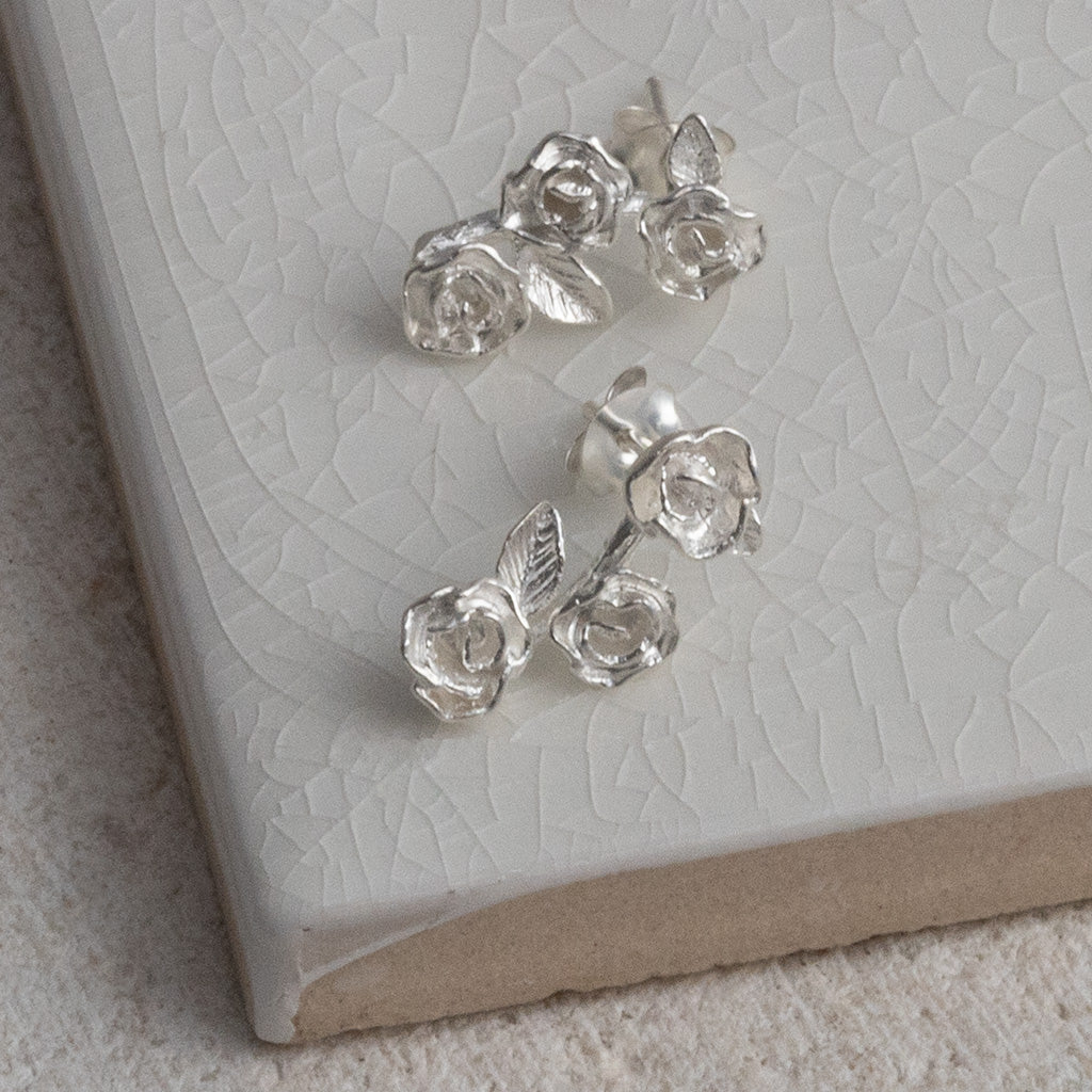 Sterling Silver Triple Rose Studs